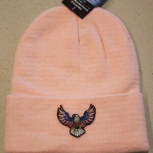 American Eagle Flag Patched Knit Cuffed Beanie in Soft Pink
